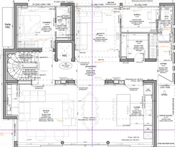 Plan architectural détaillé d'un intérieur contemporain